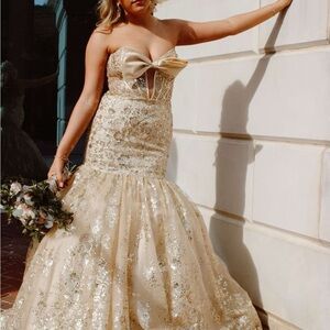 Elegant Gold Strapless Gown